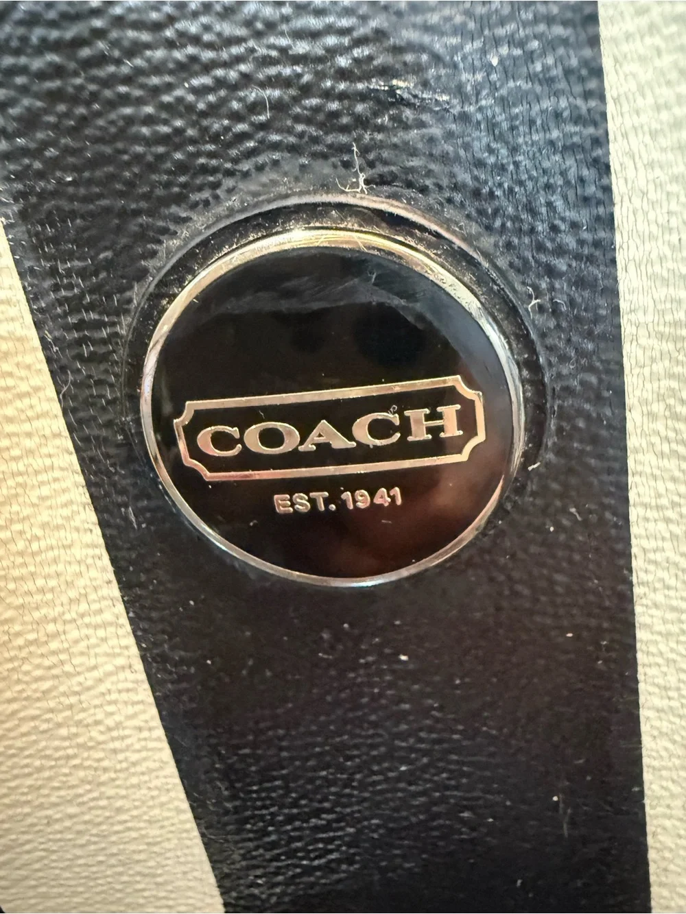 Coach Gray and Black Signature Stripe Tote